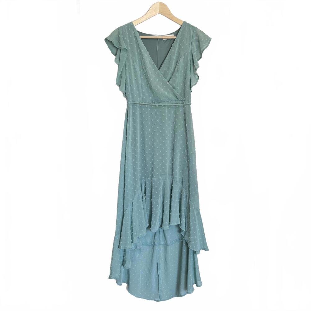 Altar'd State Ruffle High-Low Dress Green‎ Women's Size M Romantic Girly Cottage